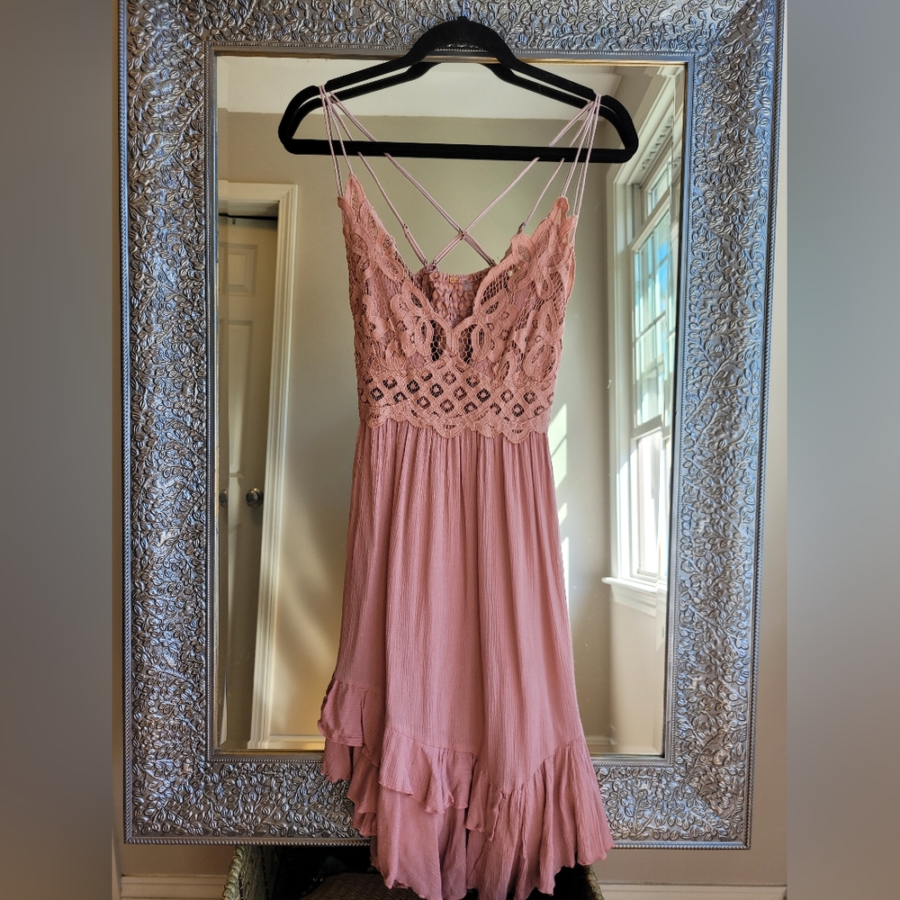 Free People Lg Dusty Rose Pink Lace Dress - Picture 3 of 7